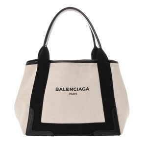 BALENCIAGA Cabas White Black Canvas Leather Handbag